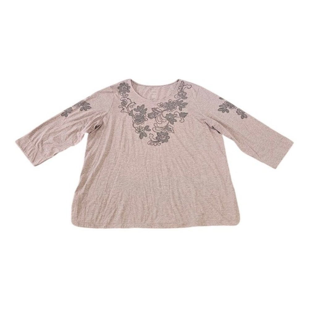 Pure Jill Floral Embroidered Top Women XL J. Jill Mauve Pima Cotton Boho